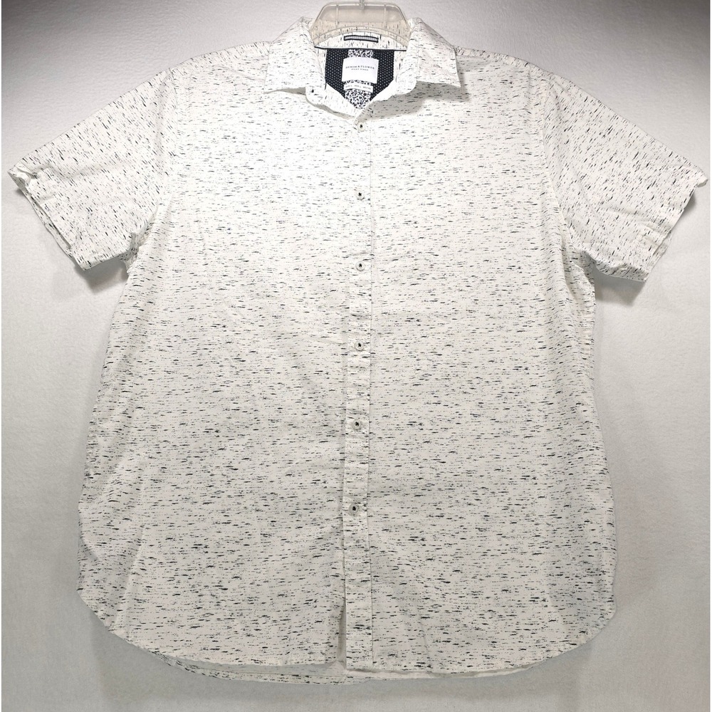 Denim & Flower Ricky Singh Mens Large White Black Speckled Short Sleeve Shirt‎